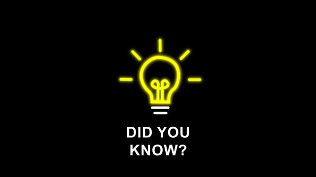 Animated light bulb with Did You Know text on black background. Perfect for educational, informative, or fun fact intros, social media content, and explainer videos