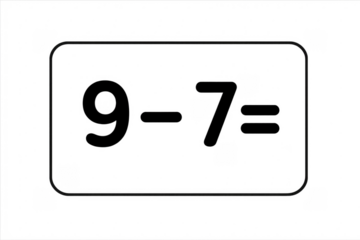 Math subtraction problem with numbers 9 minus 7