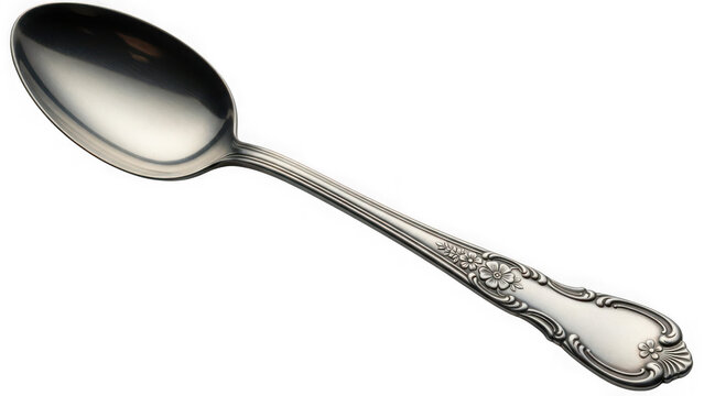 An ornate silver teaspoon on a transparent background isolated on transparent background