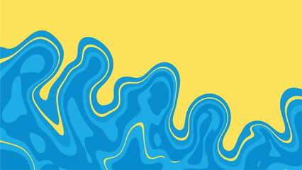 Obraz premium Vibrant blue waves undulate against a bright yellow background in a dynamic illustration, viewed from a straightforward perspective.