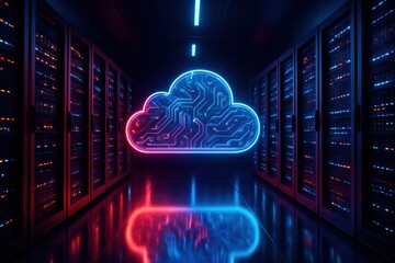 Cloud technology action in data center digital environment futuristic viewpoint network concept