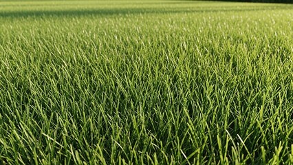 Obraz premium A serene and vibrant green grass field bathed in natural sunlight on a peaceful day