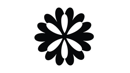Black flower-shaped icon on a white background with a minimalist design and monochromatic color scheme.