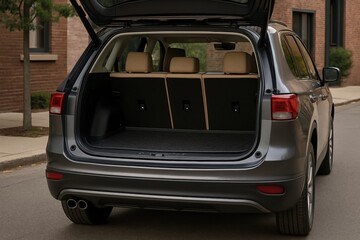 Suv cargo space showcase urban street vehicle modern environment rear view practicality concept