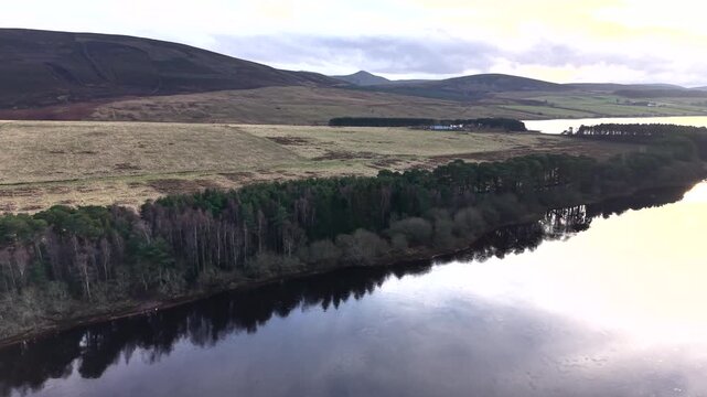 Aerial Landscape of Water Reservoirs in the Edinburgh Area, Balerno