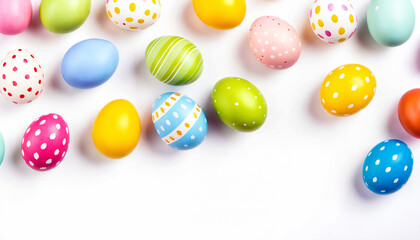 colorful easter eggs with dots and stripes on white surface spring season traditional objects and seasonal decoration for holiday celebration