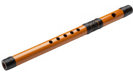 Traditional wooden flute isolated on transparent background