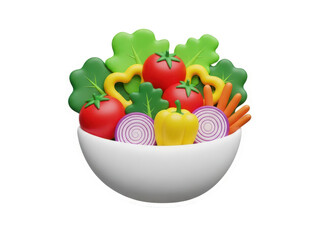 Puffy sticker style 3D illustration, a salad bowl on a white background