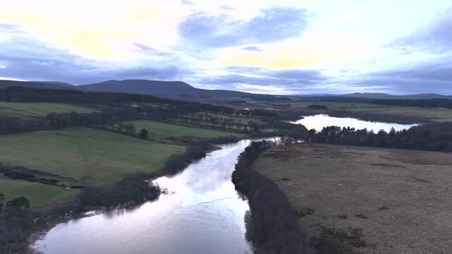 Aerial Drone View Over a Scottish Reservoir, Balerno, Pentland