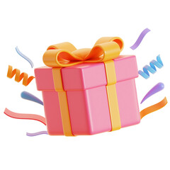 Ribbon Gift Box Burst 3D Illustration