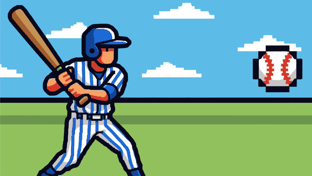 Vector 8-bit Pixel Art Baseball Player Character