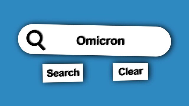 Search Bar with Omicron Query on Blue Background, Online Information Search