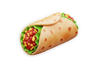 Puffy sticker style 3D illustration, a burrito on a white background