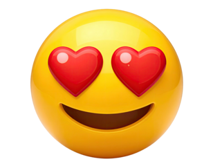Round yellow face with red hearts for eyes, and a smile