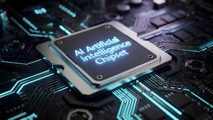 AI artificial intelligence microchip on advanced circuit board, smart semiconductor technology for machine learning systems, data processing, automation, and next generation digital computing