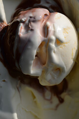 Macro Detail of Vanilla Ice Cream with Chocolate Sauce