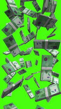 Vertical Nicaraguan Cordoba bills falling on chromakey, NIO finance animation