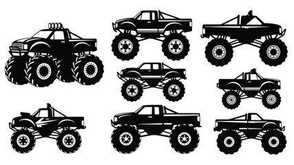 Collection of various monster trucks in different angles and designs © Ziaul_Studio