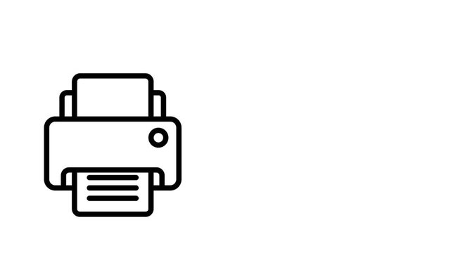 Printer Outline Animation, Looping Animated Clip video Flat Cartoon Icon. 4K Video Transparent Alpha Channel. Editable Animated Icon Transparent Background.
