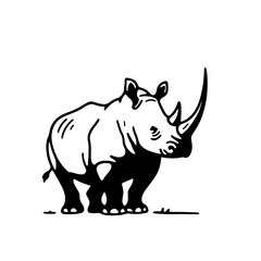 Obraz premium Rhinoceros. Rhinoceros simple black and white line art vector logo