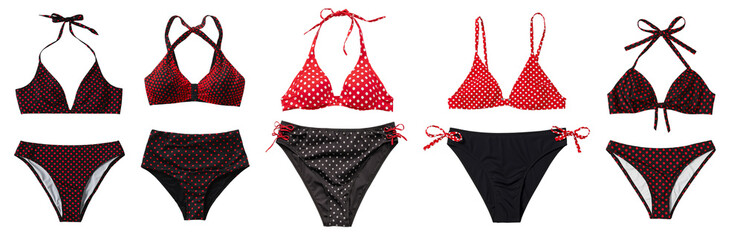 Beautiful two-piece swimsuit with polka dots isolated on a transparent background