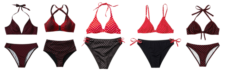 Beautiful two-piece swimsuit with polka dots isolated on a transparent background