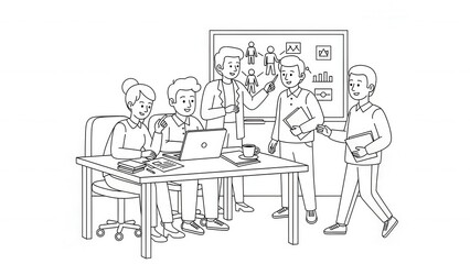 Diverse business team collaborating in office meeting, brainstorming ideas and discussing strategy.