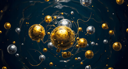 Golden and Silver Spheres Floating in Dark Fluid