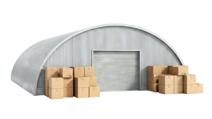 Quonset Hut Warehouse with Cardboard Boxes