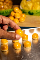 Nastar cookies with ribbons to congratulate Eid