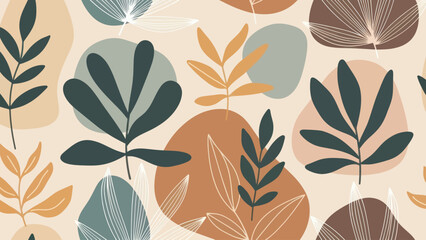 Abstract Botanical Leaves and Organic Shapes Pattern.