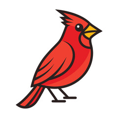 Fototapeta premium A vibrant red cardinal bird illustration with a prominent crest and yellow beak isolated on white background, Vector, illustration