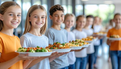 Kids with school lunch.