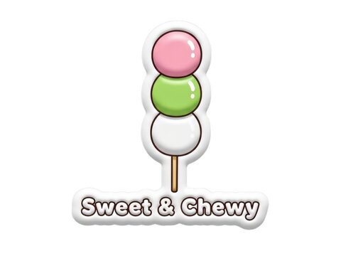 Puffy sticker of a dango skewer (Japanese sweet) on white background Sweet & Chewy