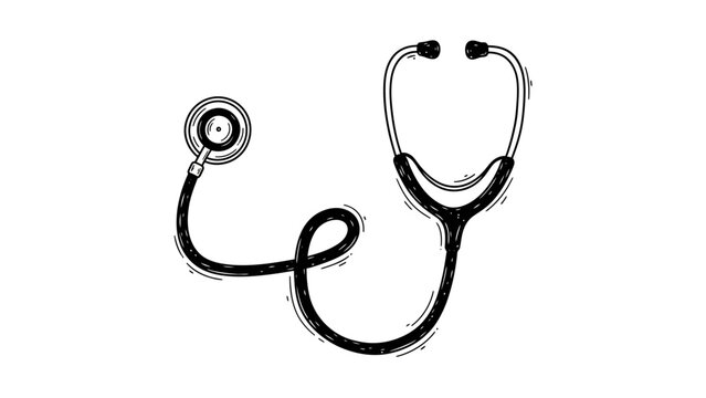 Hand drawn stethoscope medical instrument sketch illustration.