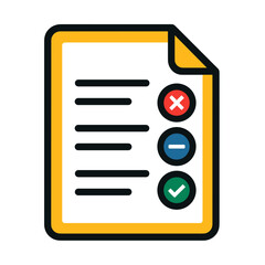 Bold Flat Vector Illustration of Filled Business Document with Status Indicator Icons &ndash; Simple Geometric Style, Isolated on White Background