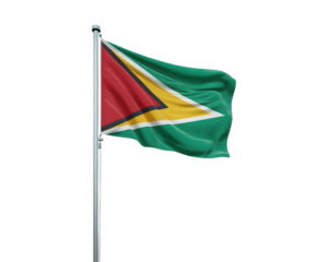 Vibrant Guyanese flag proudly waving on a flagpole against a clear, open space, symbolizing national pride and heritage.