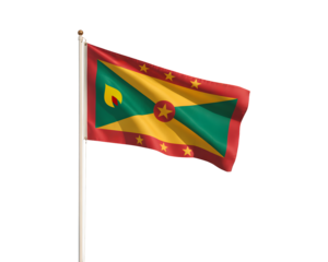 Vibrant Grenada flag waving proudly on a flagpole symbolizing national pride and independence, perfect for patriotic displays.
