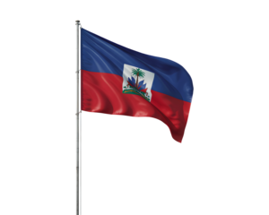 Waving Haitian flag on flagpole under clear sky, symbolizing national pride and independence, perfect for patriotic displays.