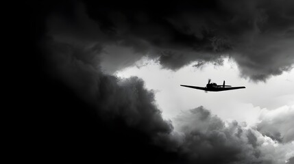 Fototapeta premium Vintage Propeller Plane Silhouette Crossing High Contrast Sky Creates Classic and Nostalgic Aviation Photography Artwork