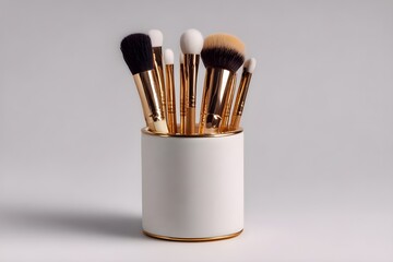 Elegant cylindrical makeup brush holder on white background for stylish organization display vanity storage solutions
