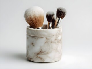 Elegant modern makeup brush cleaner container on white background for professional tool care hygiene routines