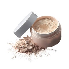 Elegant loose powder container with matte finish isolated on white background for everyday beauty routines