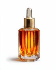 Luxurious Amber Glass Face Oil Bottle with Elegant Premium Finish and Clean White Background Display
