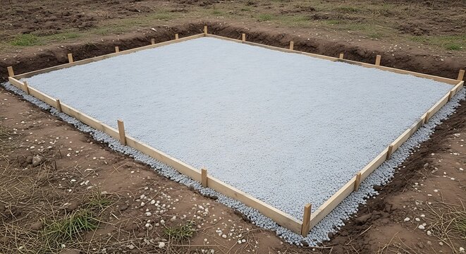 Gravel Base Construction with Wooden Formwork in a Prepared Ground Area