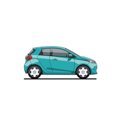 Modern Teal Compact Hatchback Car Vector Illustration - Side View Isolated on White Background