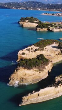 Sidari, Corfu, Canal d&rsquo;Amour (Love Channel), aerial drone view of Corfu island, Greece, with turqoise water and sea beach, Kerkyra, Ionian islands, summer sunny day, Kanali tou Erota, Greek landscape
