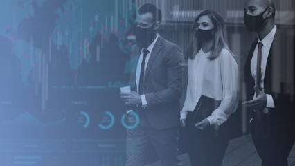 Businesspeople wearing face masks during coronavirus pandemic monochrome