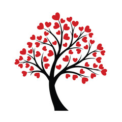 Fototapeta premium Abstract vector illustration of a spring nature tree with heart-shaped leaves and floral branches symbolizing love and beauty in a seasonal silhouette design