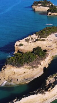 Sidari, Corfu, Canal d&rsquo;Amour (Love Channel), aerial drone view of Corfu island, Greece, with turqoise water and sea beach, Kerkyra, Ionian islands, summer sunny day, Kanali tou Erota, Greek landscape
